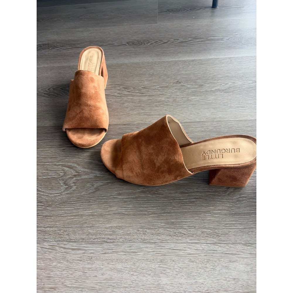 Little Burgundy Women Suede Block Heel Mule Sandals Cognac Brown Size 9
